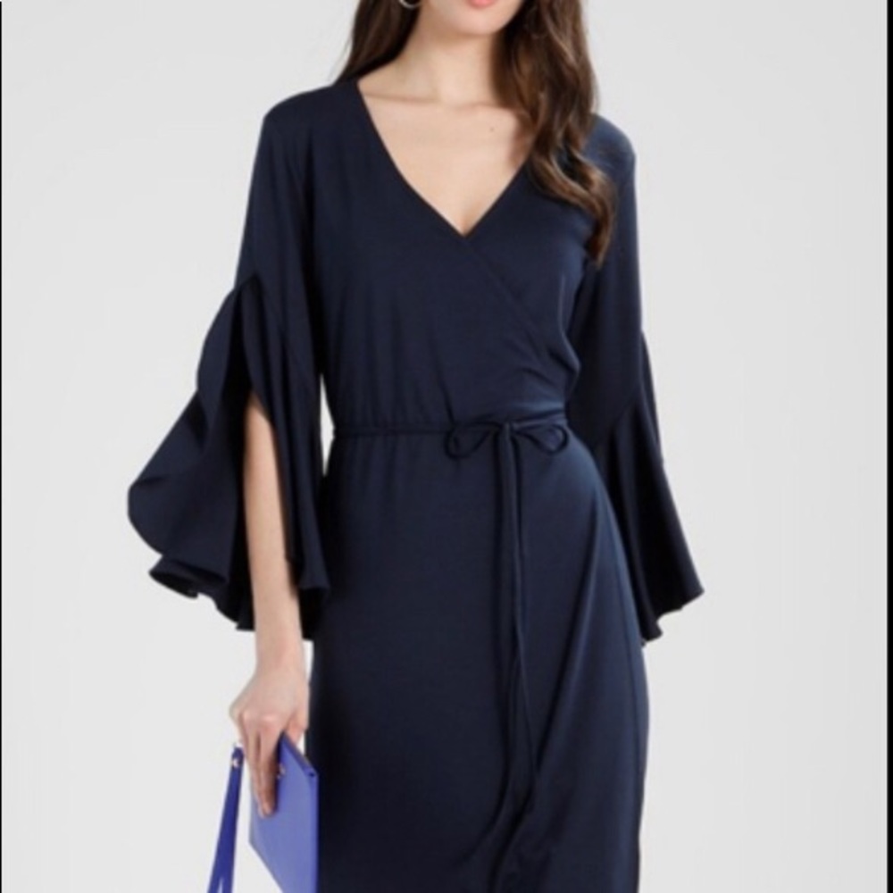 Banana Republic Navy Wrap dress ruffle sleeves